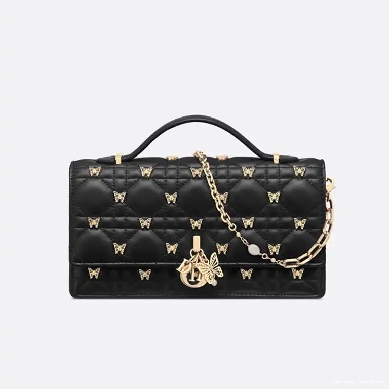 Top Studs Butterfly Miss with Cannage Bag Dior Handle Black Lambskin 0617 Luxury